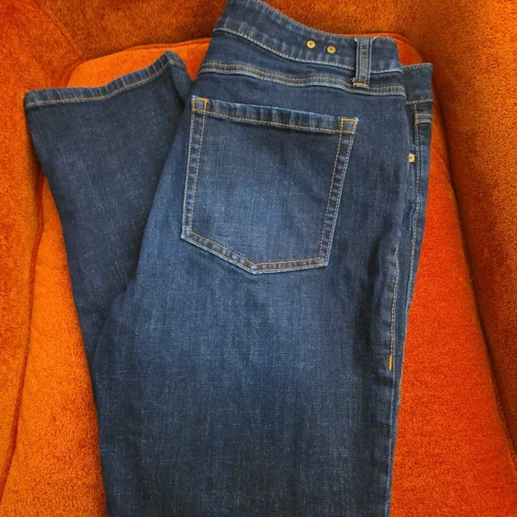 New CAbi Dark Blue High Straight Women's Jeans Size 12 32 5 Pkt Soft Denim - Picture 4 of 7